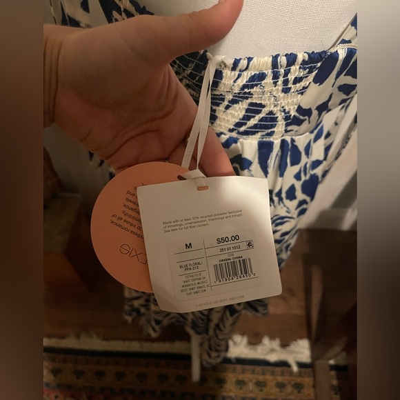 NWT ALEXIS for Target Botanical Tie Strap Asymmetrical Hem Dress Med, Blue/White - Picture 13 of 17